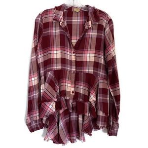 True Craft Plaid Peplum Button Down Shirt